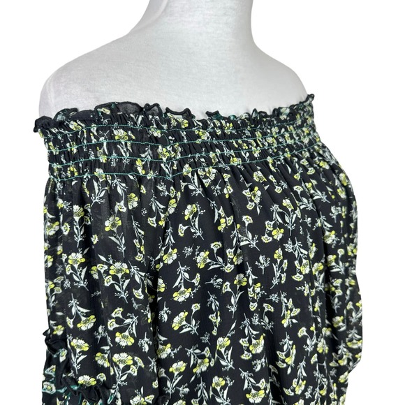 Free People Black Rose Valley Floral Off The Shoulder Cottagecore Peasant Blouse - Picture 8 of 14